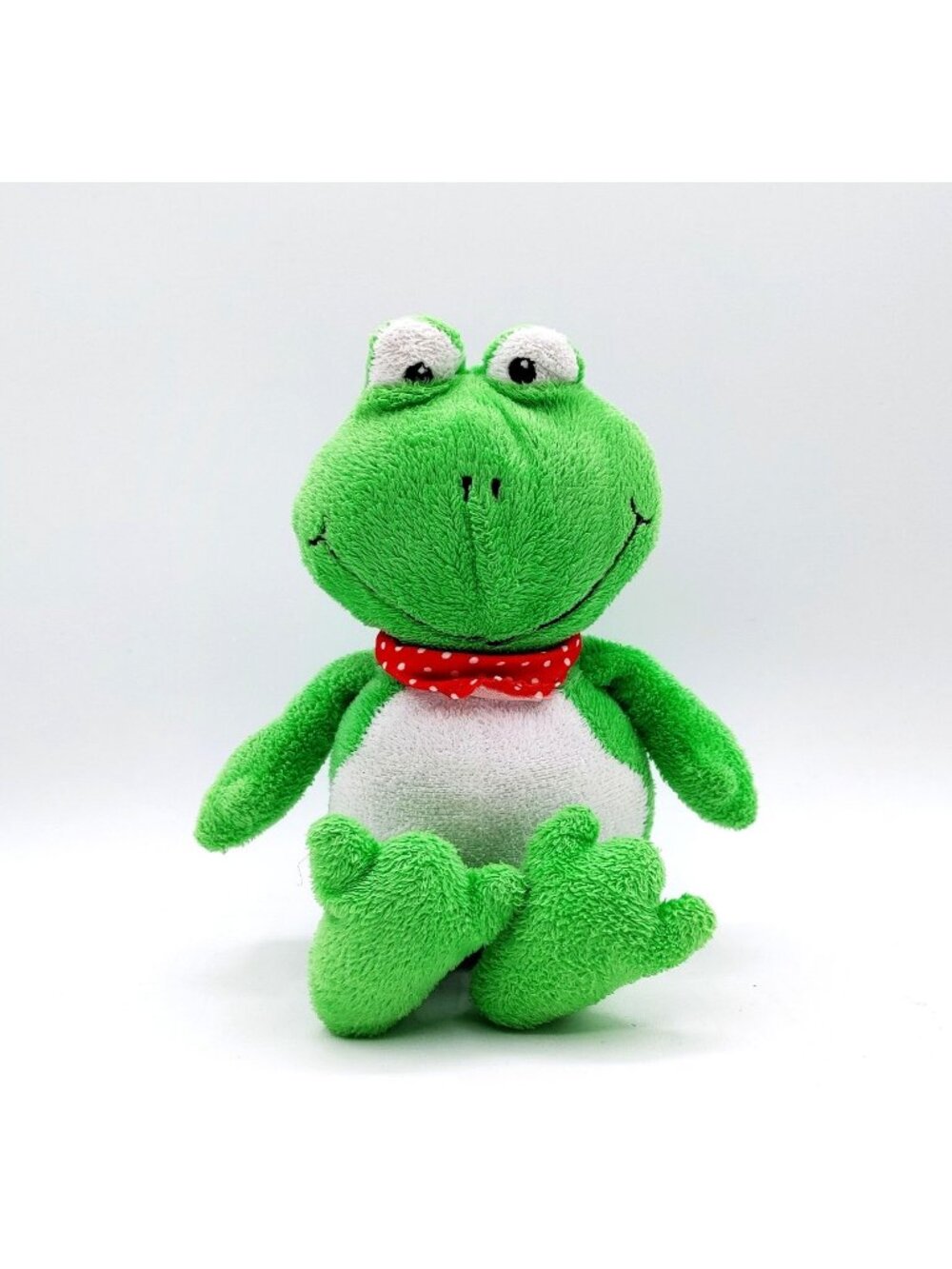Kinder Surprise Frog Plush w/ Red & white Polka Dot Scarf 10" tall